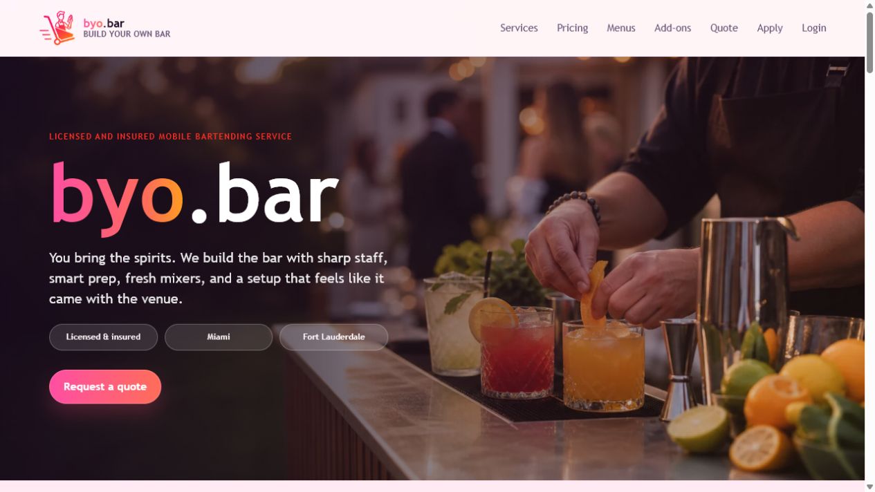Current BYO.BAR public website